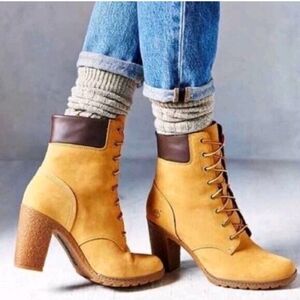 Timberland Women's Glency 6-Inch Heeled Ankle Boots In Wheat Color SZ 8